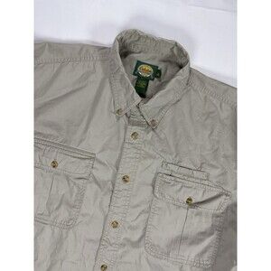 Cabelas Shirt Mens XL Khaki Roll Tab Outdoor Fishing Heavy Cotton Pockets